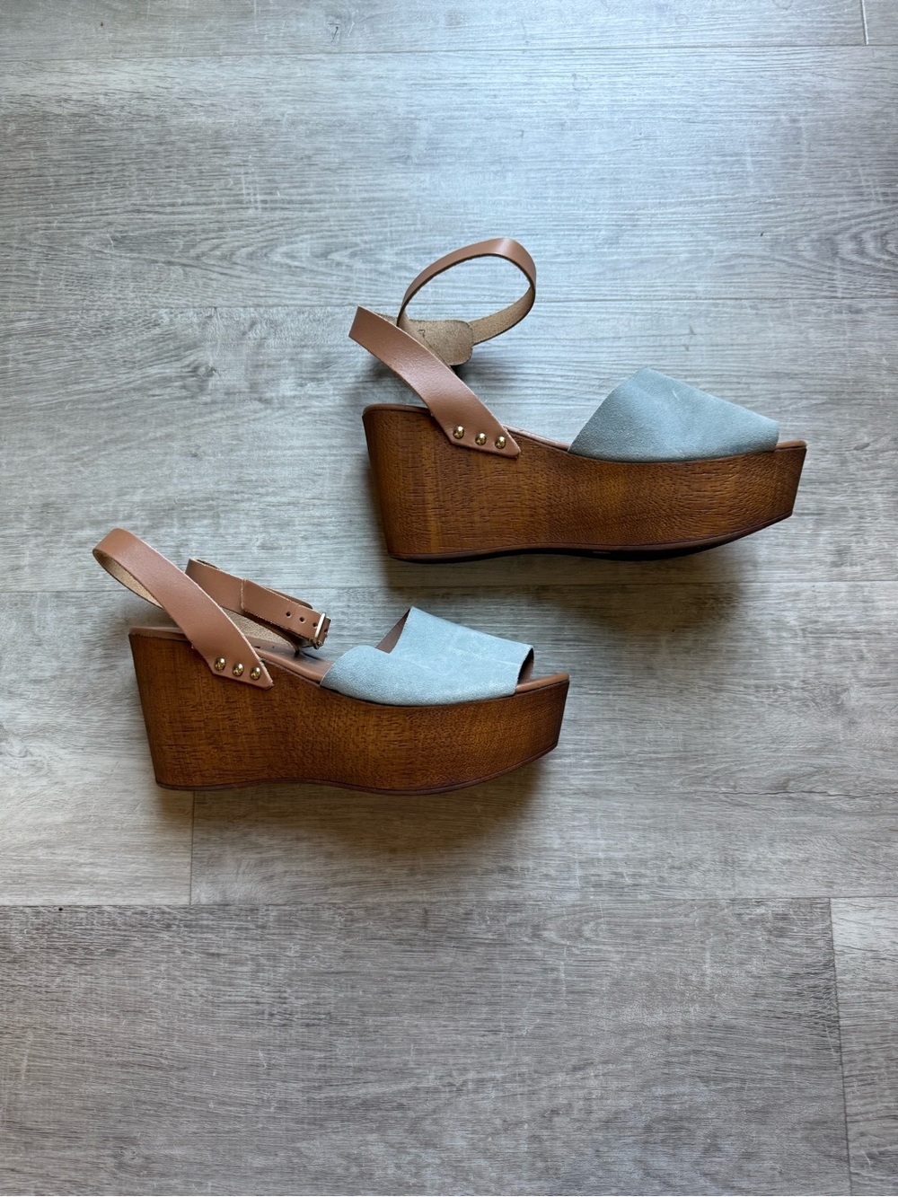 Seychelles Forward Wood Platform Suede Strap Wedge Sandals Size 7.5 Italy - Picture 3 of 11